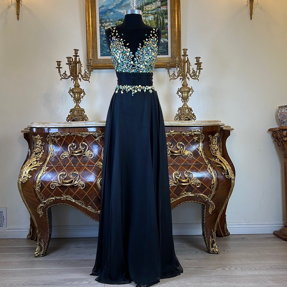 Women’s formal rhinestone Illusion bodice pageant prom dress